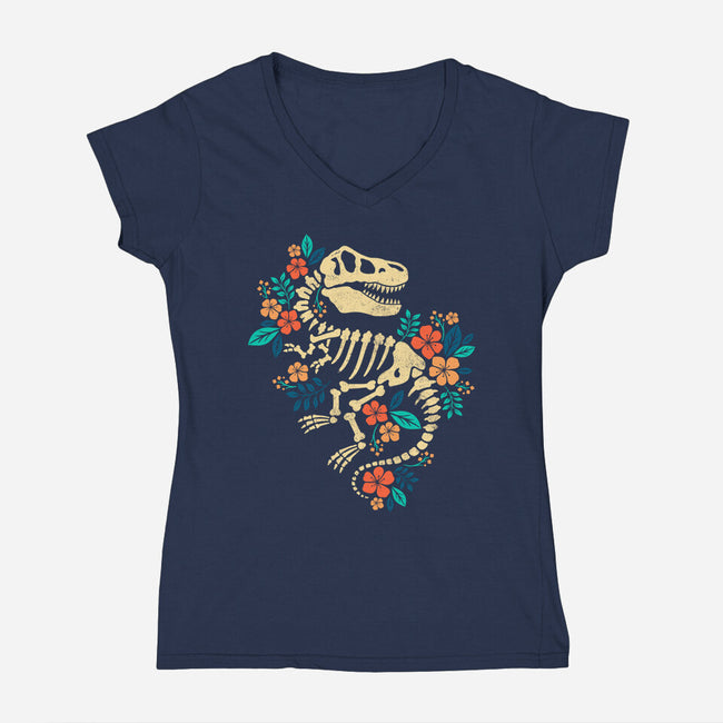 Flowered Dinosaur Fossil-womens v-neck tee-NemiMakeit
