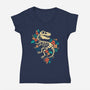 Flowered Dinosaur Fossil-womens v-neck tee-NemiMakeit