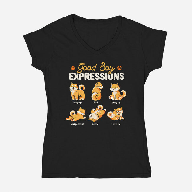 Good Boy Expressions-womens v-neck tee-eduely