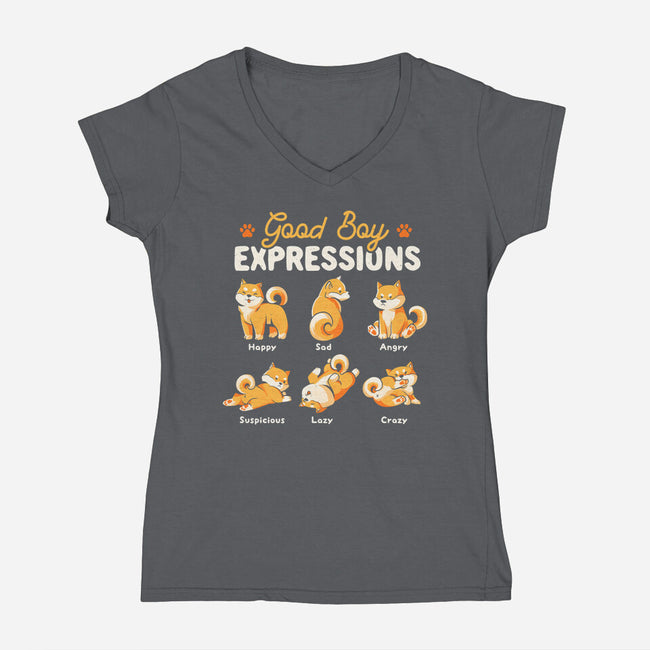 Good Boy Expressions-womens v-neck tee-eduely