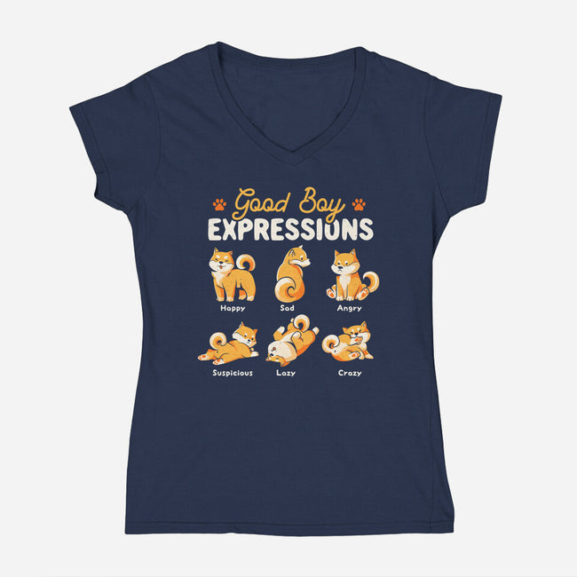 Good Boy Expressions-womens v-neck tee-eduely