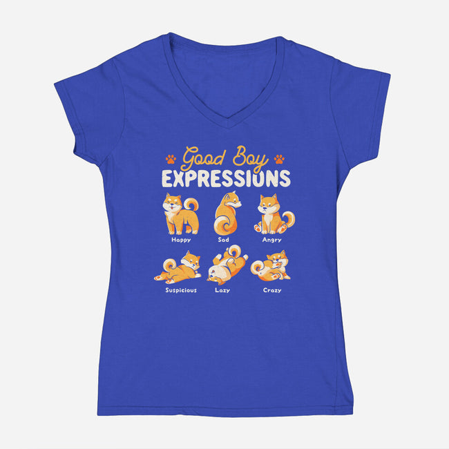 Good Boy Expressions-womens v-neck tee-eduely