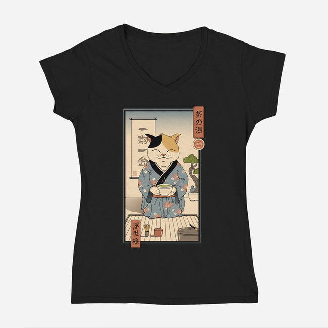 Cat Tea Ceremony-womens v-neck tee-vp021