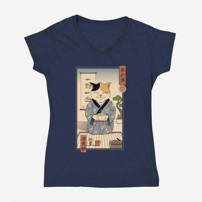 Cat Tea Ceremony-womens v-neck tee-vp021