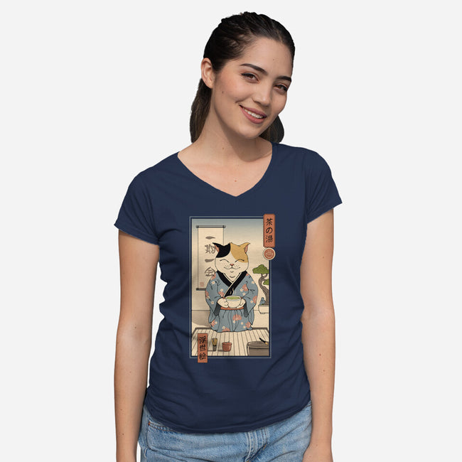 Cat Tea Ceremony-womens v-neck tee-vp021