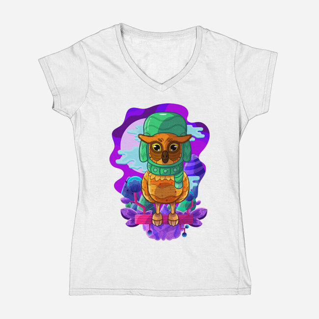 Vibrant Owl-womens v-neck tee-ChecheStyle