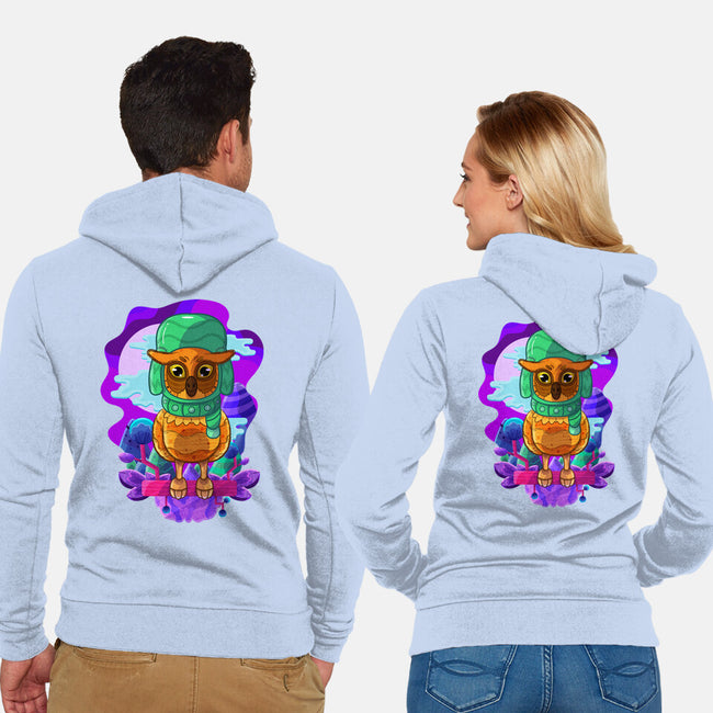 Vibrant Owl-unisex zip-up sweatshirt-ChecheStyle