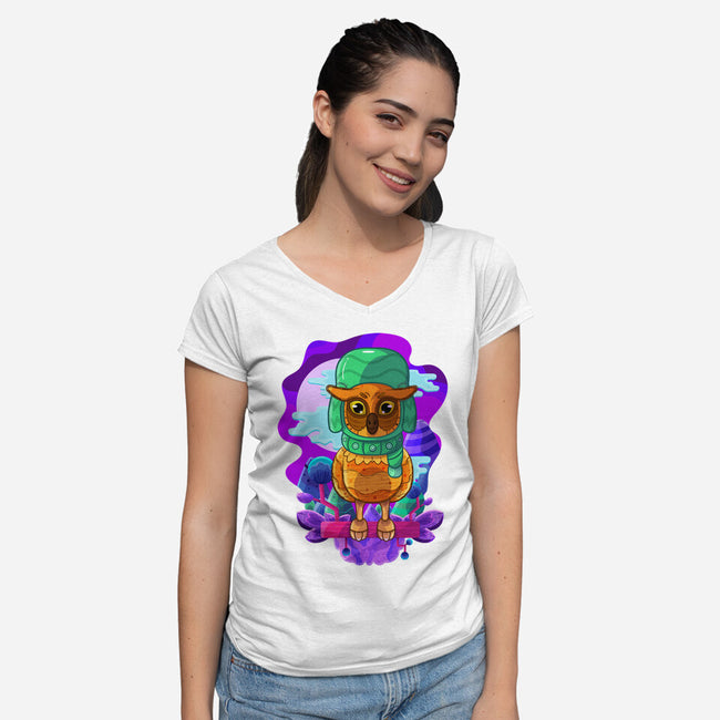 Vibrant Owl-womens v-neck tee-ChecheStyle