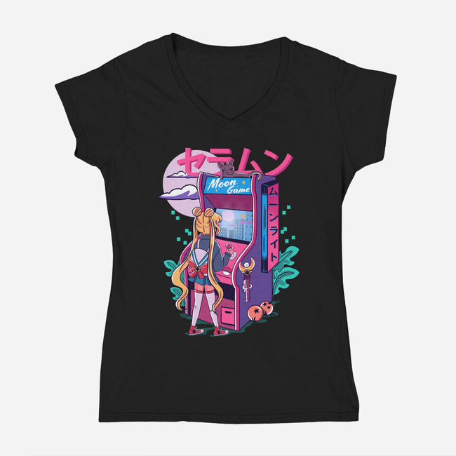 Moon Game-womens v-neck tee-Conjura Geek