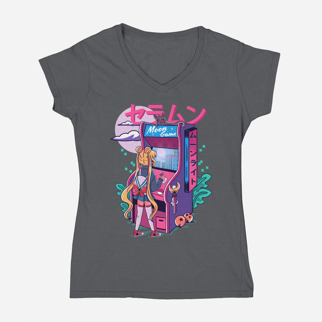Moon Game-womens v-neck tee-Conjura Geek