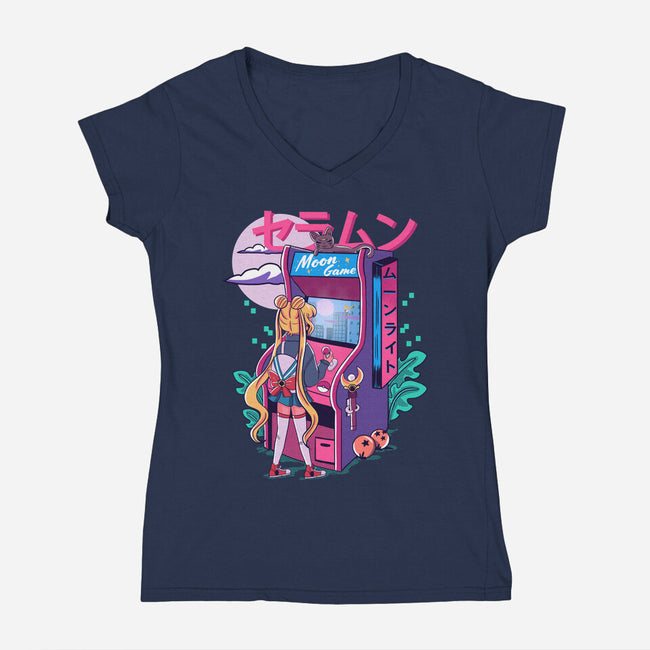 Moon Game-womens v-neck tee-Conjura Geek