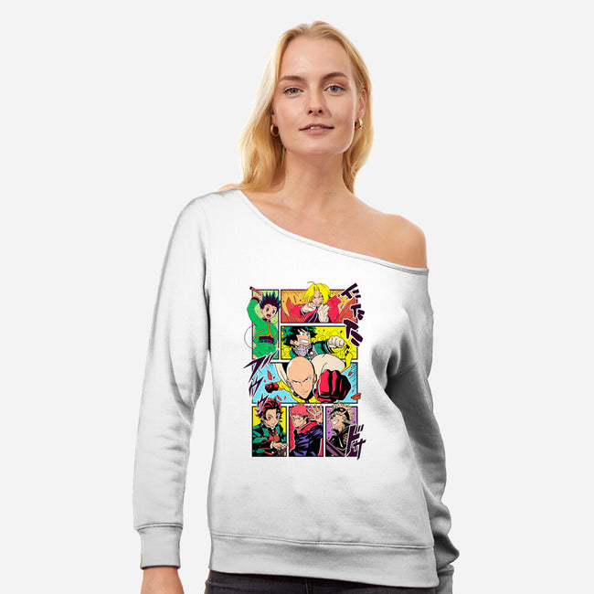Shonen Characters-womens off shoulder sweatshirt-Bellades