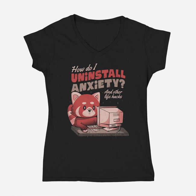 How Do I Uninstall Anxiety-womens v-neck tee-eduely
