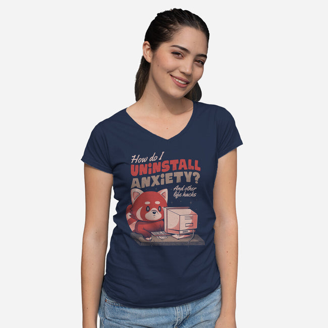 How Do I Uninstall Anxiety-womens v-neck tee-eduely