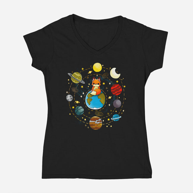 Fox Solar System-womens v-neck tee-Vallina84
