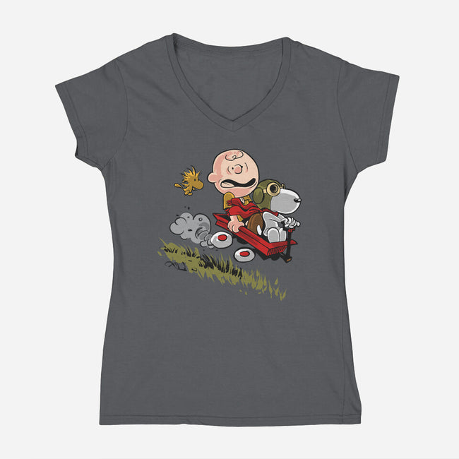 Charlie And Snoopy-womens v-neck tee-zascanauta