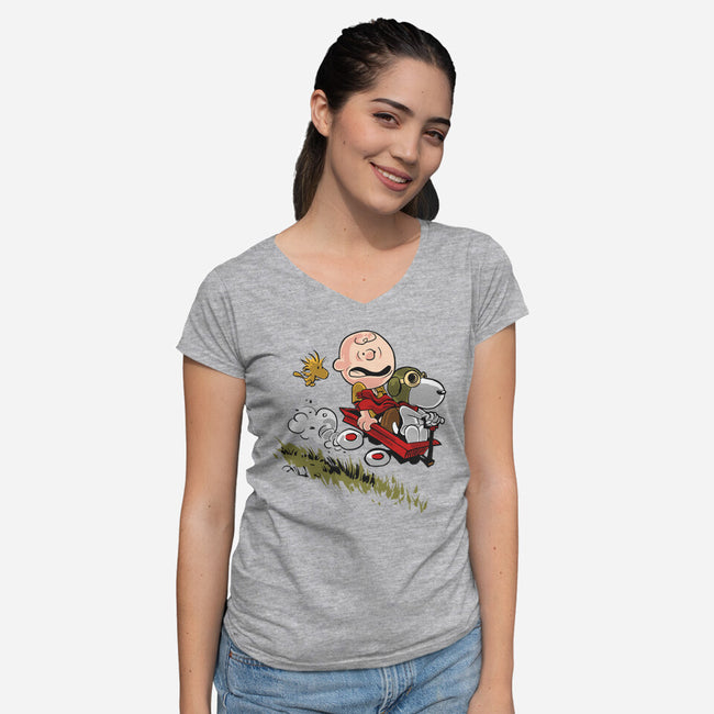 Charlie And Snoopy-womens v-neck tee-zascanauta