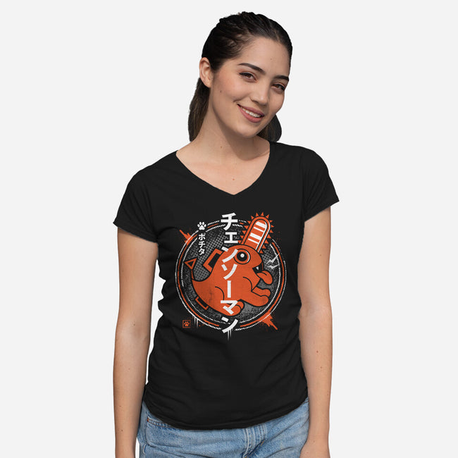 Demon Dog-womens v-neck tee-Logozaste