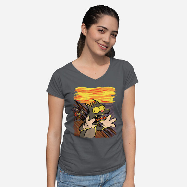 Itchy Scratchy Scream-womens v-neck tee-leepianti