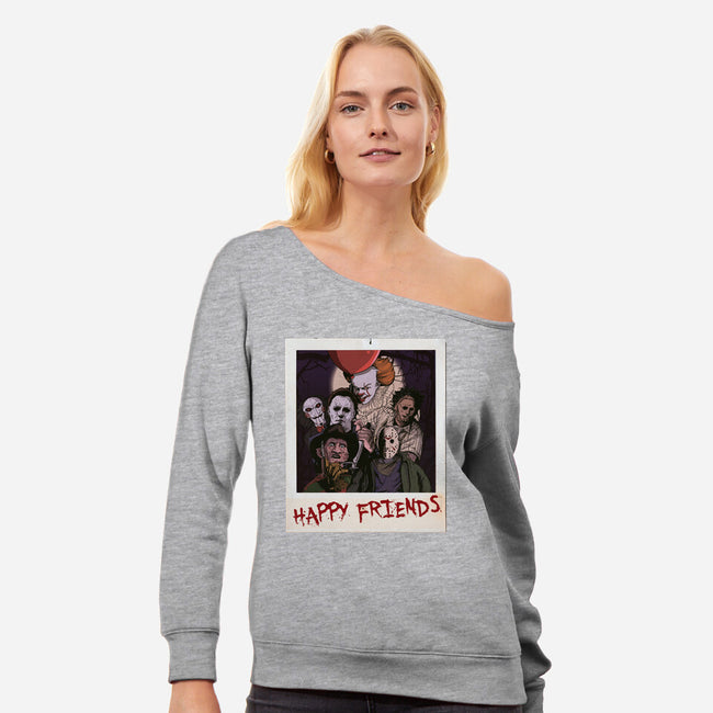 Happy Friends-womens off shoulder sweatshirt-Conjura Geek