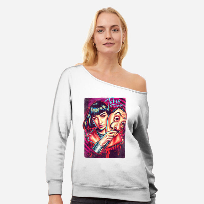 Tokyo Robbers Girl-womens off shoulder sweatshirt-Hova