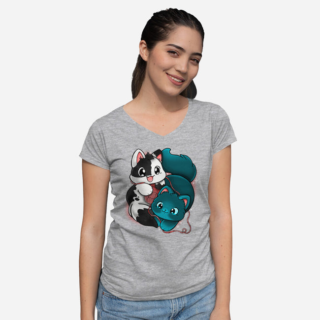 Kittens At Play-womens v-neck tee-Vallina84