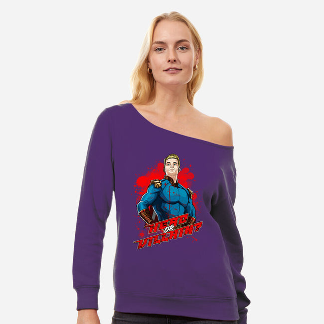 Hero Or Villain-womens off shoulder sweatshirt-Diego Oliver