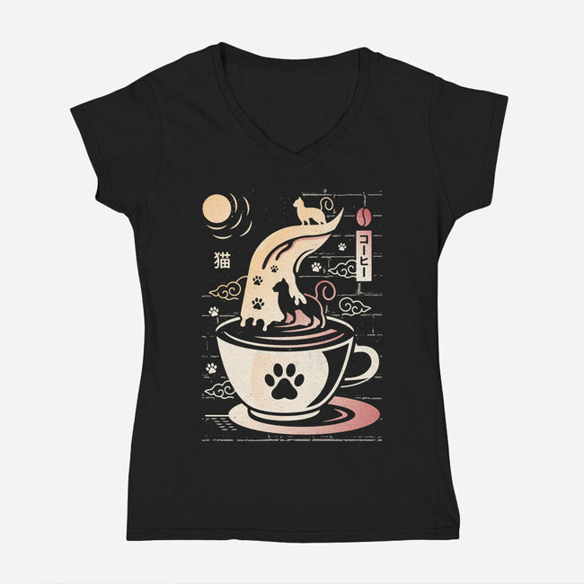 Coffee Night Japanese Cats-womens v-neck tee-Logozaste
