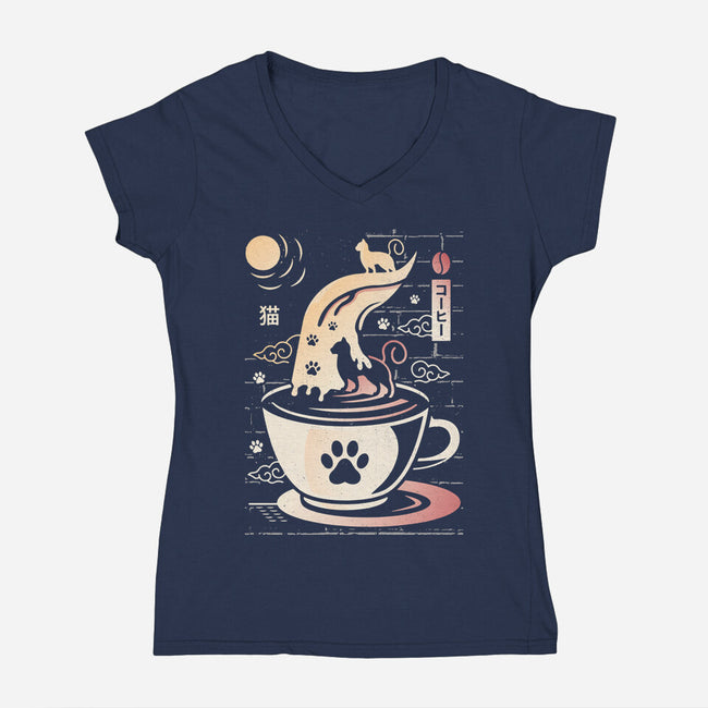 Coffee Night Japanese Cats-womens v-neck tee-Logozaste