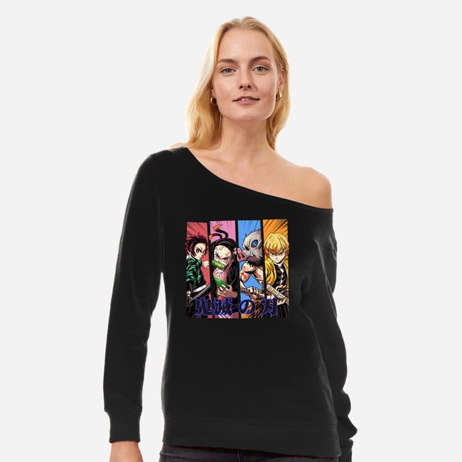 Demon Friends-womens off shoulder sweatshirt-Conjura Geek