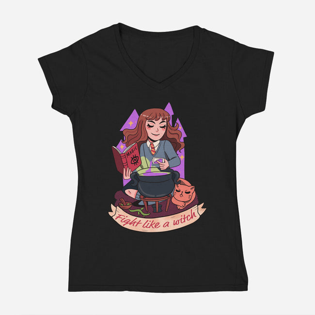 Fight Like A Witch-womens v-neck tee-Conjura Geek