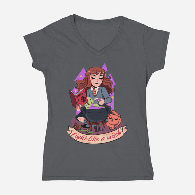 Fight Like A Witch-womens v-neck tee-Conjura Geek