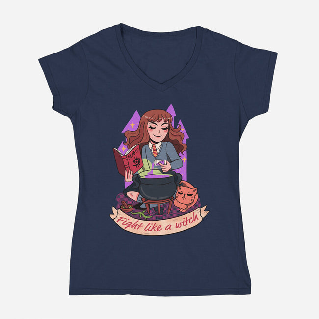 Fight Like A Witch-womens v-neck tee-Conjura Geek