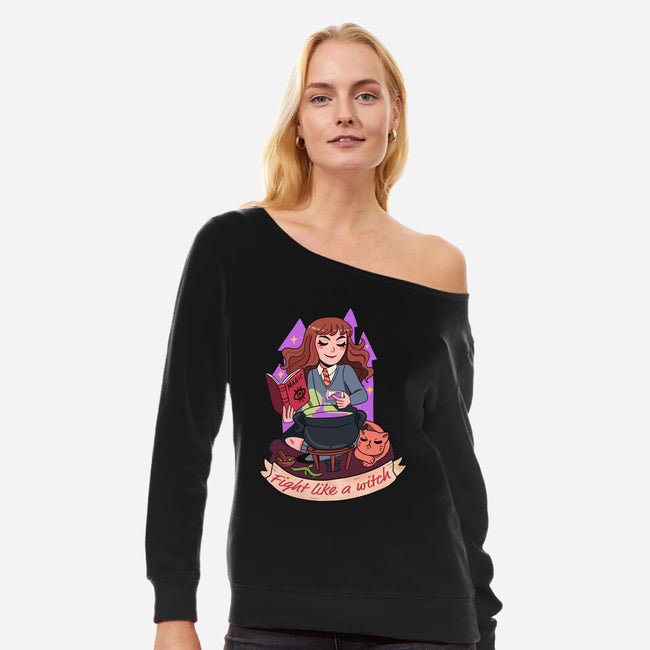 Fight Like A Witch-womens off shoulder sweatshirt-Conjura Geek