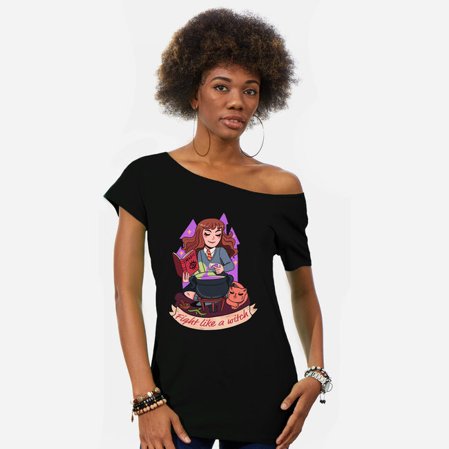 Fight Like A Witch-womens off shoulder tee-Conjura Geek