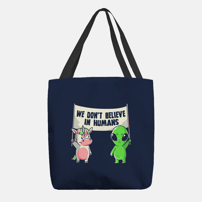 We Don't Believe In Humans-none basic tote bag-eduely