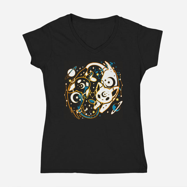 Kitten Moon Stars-womens v-neck tee-Vallina84
