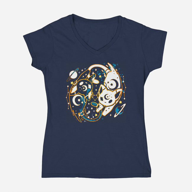 Kitten Moon Stars-womens v-neck tee-Vallina84