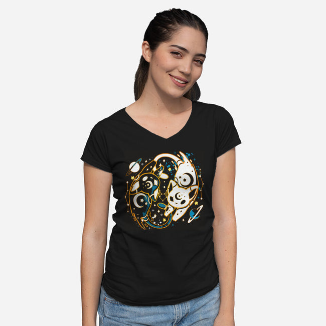Kitten Moon Stars-womens v-neck tee-Vallina84