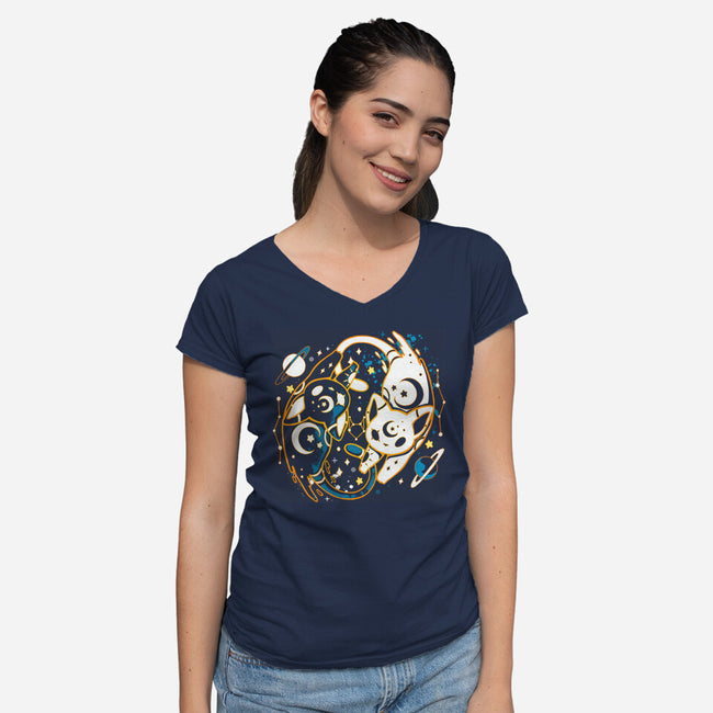 Kitten Moon Stars-womens v-neck tee-Vallina84