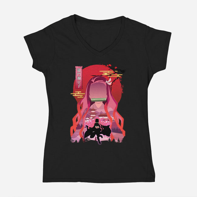 Kamado Nezuko-womens v-neck tee-sacca