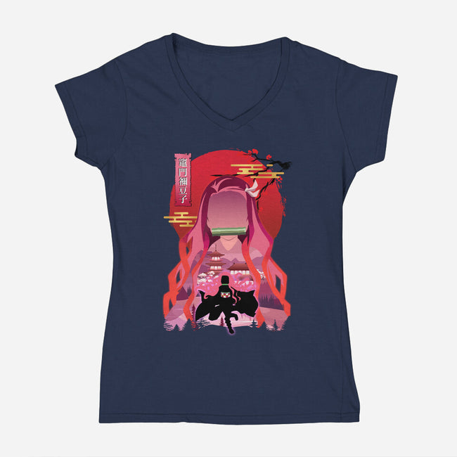 Kamado Nezuko-womens v-neck tee-sacca