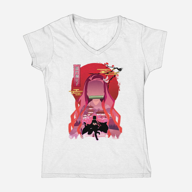 Kamado Nezuko-womens v-neck tee-sacca