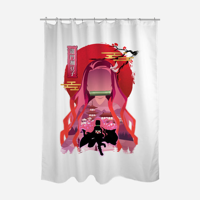 Kamado Nezuko-none polyester shower curtain-sacca