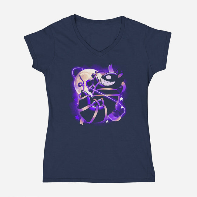 Grinning Cat-womens v-neck tee-Vallina84