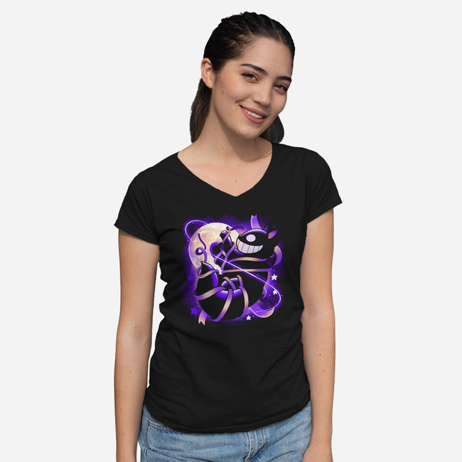 Grinning Cat-womens v-neck tee-Vallina84