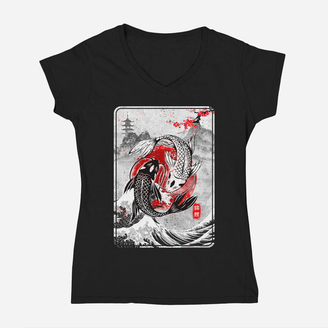 The Koi Fish Yin Yang-womens v-neck tee-RonStudio