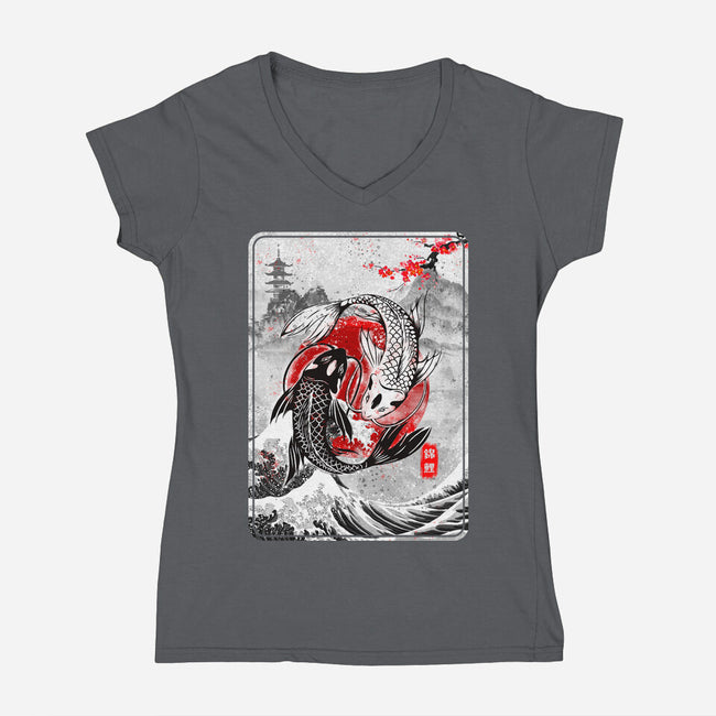 The Koi Fish Yin Yang-womens v-neck tee-RonStudio