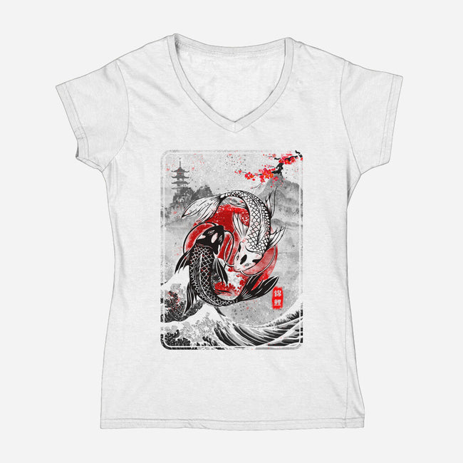 The Koi Fish Yin Yang-womens v-neck tee-RonStudio