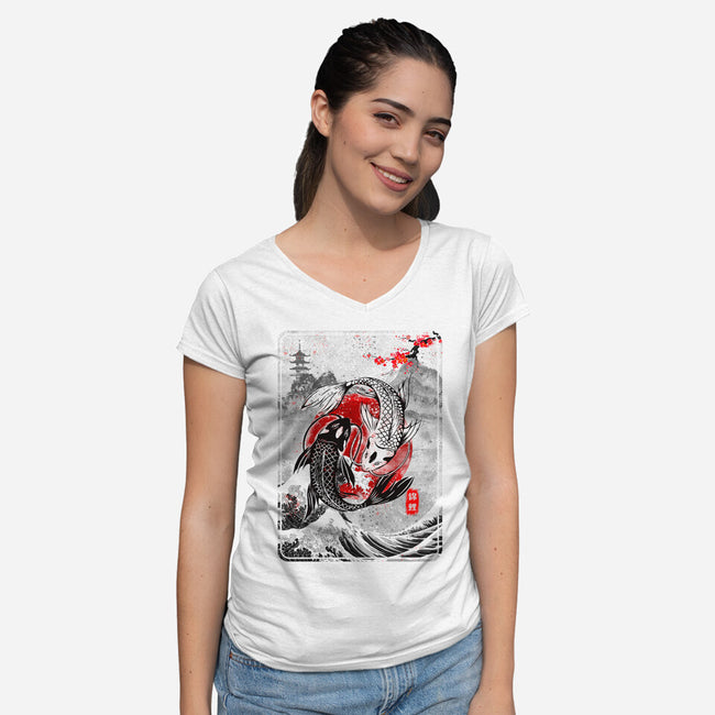 The Koi Fish Yin Yang-womens v-neck tee-RonStudio